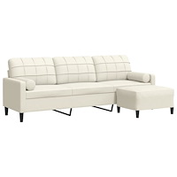 vidaXL 3-sitssoffa med fotpall gräddvit 210 cm sammet