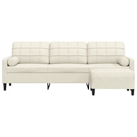 vidaXL 3-sitssoffa med fotpall gräddvit 210 cm sammet