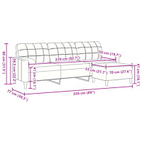 vidaXL 3-sitssoffa med fotpall gräddvit 210 cm sammet