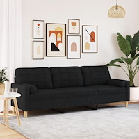 vidaXL 3-sitssoffa med prydnadskuddar svart 210 cm tyg
