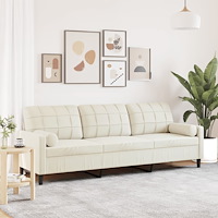 vidaXL 3-sitssoffa med prydnadskuddar gräddvit 210 cm sammet