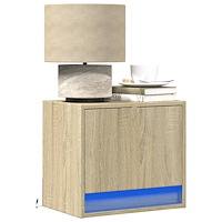 vidaXL Väggmonterat sängbord med LED-lampor sonoma-ek