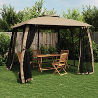 vidaXL Paviljong med dubbelt tak & nätväggar taupe 2,93x2,93 m stål