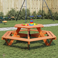 vidaXL Picknickbord för 6 barn sexkantig massivt granträ