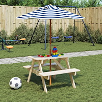 vidaXL Picknickbord med parasoll för 4 barn massivt granträ