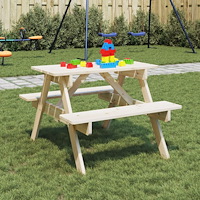 vidaXL Picknickbord med parasollhål för 4 barn massivt granträ