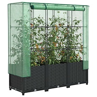 vidaXL Odlingslåda med växthusöverdrag rottinglook 120x40x138 cm