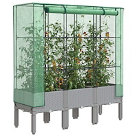 vidaXL Odlingslåda med växthusöverdrag rottinglook 120x40x140 cm