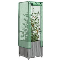 vidaXL Odlingslåda med växthusöverdrag rottinglook 40x40x139 cm