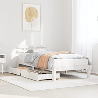 vidaXL Sängram med lådor vit 90x190 cm massiv furu
