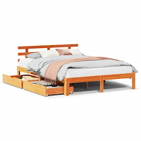 vidaXL Sängram med lådor vaxad brun 135x190 cm massiv furu