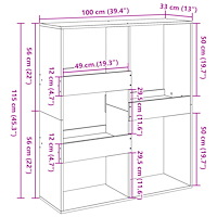 vidaXL Rumsavdelare sonoma-ek 100x33x115 cm konstruerat trä