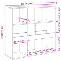 vidaXL Rumsavdelare grå sonoma 100x33x94,5 cm konstruerat trä