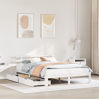 vidaXL Sängram med lådor vit 135x190 cm massiv furu