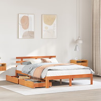 vidaXL Sängram med lådor vaxad brun 120x190 cm massiv furu