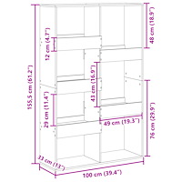 vidaXL Rumsavdelare rökfärgad ek 100x33x155,5 cm konstruerat trä