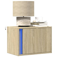 vidaXL Väggmonterat sängbord med LED-lampor sonoma-ek