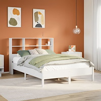 vidaXL Säng med bokhylla utan madrass vit 140x190cm massiv furu
