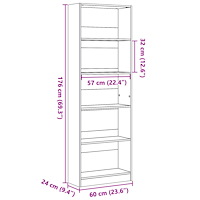 vidaXL Bokhylla svart 60x24x176 cm konstruerat trä