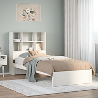 vidaXL Säng med bokhylla utan madrass vit 90x190cm massiv furu
