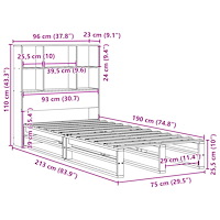 vidaXL Säng med bokhylla utan madrass 90x190 cm massiv trä