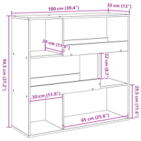 vidaXL Bokhylla/Rumsavdelare grå sonoma-ek 100x33x94,5 cm