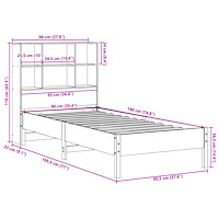 vidaXL Säng med bokhylla utan madrass 90x190cm massiv furu