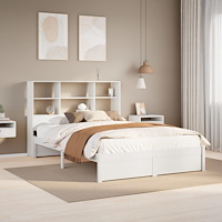 vidaXL Säng med bokhylla utan madrass vit 140x190cm massiv furu