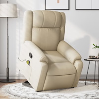 vidaXL Massagefåtölj med uppresningshjälp gräddvit tyg
