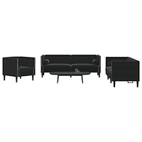 vidaXL Soffgrupp chesterfield 3 delar bolsterkuddar svart sammet