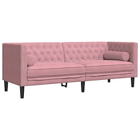 vidaXL Chesterfieldsoffa med bolsterkuddar 3-sits rosa sammet
