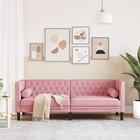 vidaXL Chesterfieldsoffa med bolsterkuddar 3-sits rosa sammet