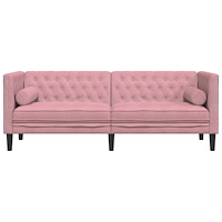 vidaXL Chesterfieldsoffa med bolsterkuddar 3-sits rosa sammet