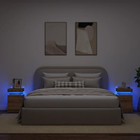 vidaXL Sängbord med LED 2 st ek 35x39x55 cm konstruerat trä
