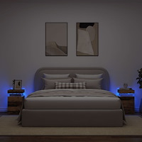 vidaXL Sängbord med LED 2 st åldrat trä 35x39x55 cm konstruerat trä