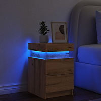 vidaXL Sängbord med LED ek 35x39x55 cm konstruerat trä