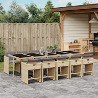 vidaXL Matgrupp för trädgården med dynor 11delar mixbeige konstrotting
