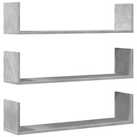 vidaXL Vägghyllor 3 st betonggrå 80x18x18 cm konstruerat trä