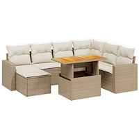 vidaXL Matgrupp för trädgården med dynor 8 delar beige konstrotting