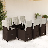 vidaXL Caféset med dynor 9 delar konstrotting brun