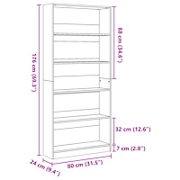 vidaXL Bokhylla rökfärgad ek 80x24x176 cm konstruerat trä