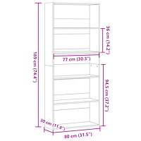 vidaXL Bokhylla vit 80x30x189 cm konstruerat trä