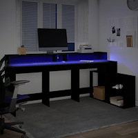 vidaXL Skrivbord med LED svart 200x104x91 cm konstruerat trä
