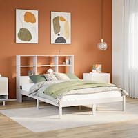 vidaXL Säng med bokhylla utan madrass vit 140x200cm massiv furu