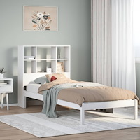 vidaXL Säng med bokhylla utan madrass vit 90x200cm massiv furu