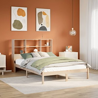 vidaXL Säng med bokhylla utan madrass 150x200cm massiv furu