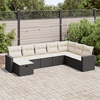 vidaXL Loungegrupp för trädgården med dynor 8 delar svart konstrotting