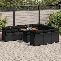vidaXL Loungegrupp för trädgården m. dynor 11 delar konstrotting svart