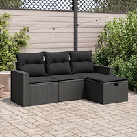 vidaXL Soffgrupp för trädgård med dynor 4 delar svart konstrotting