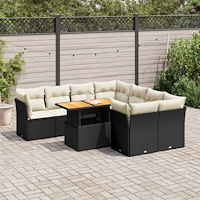 vidaXL Loungegrupp för trädgården m dynor 9 delar svart konstrottning